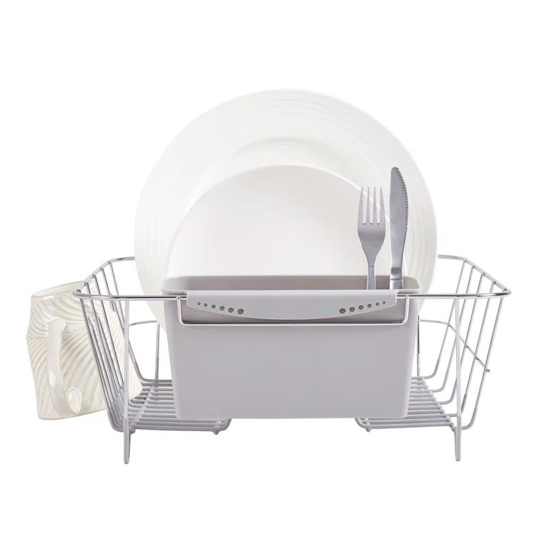 Sweet Home Collection Chrome Plated Steel 2-Piece Compact Dish Drainer with Utensil Caddy