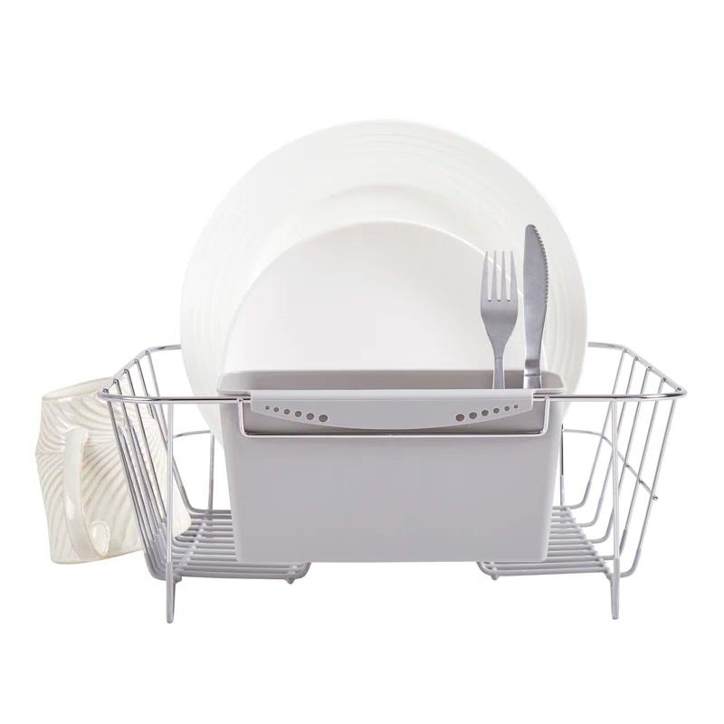 Sweet Home Collection Chrome Plated Steel 2-Piece Compact Dish Drainer with Utensil Caddy