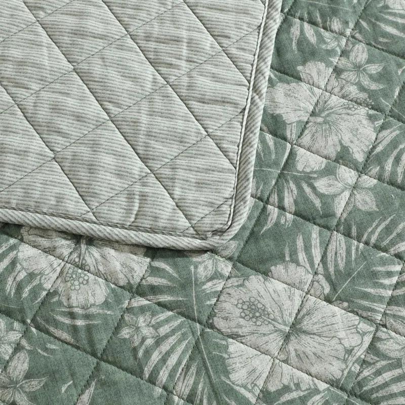 Tommy Bahama Hibiscus Jungle Cotton Reversible Green Quilt Set