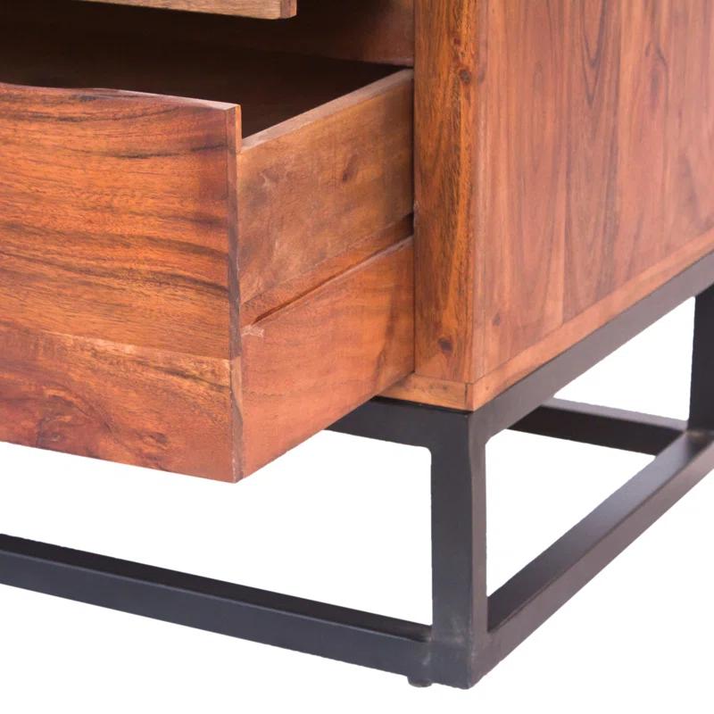 Birch Lane™ Pantai Modern Acacia Wood Dresser or Display Unit With Metal Base, Walnut Brown and Black