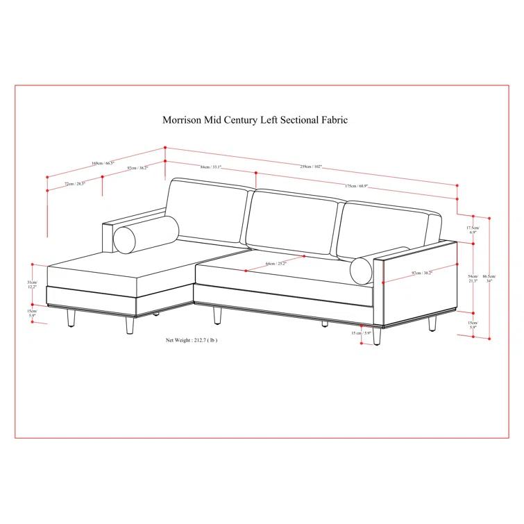 Simpli Home Morrison Large Left Sectional Sofa,Mid-Century Modern Couch with Chaise Lounge and Eco-Friendly Woven-Blend Fabric