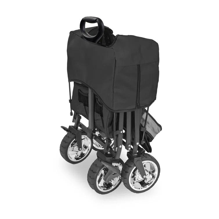 WonderFold Outdoor Wonderfold S4 Push & Pull Folding Wagon With Canopy & Brakes - Black