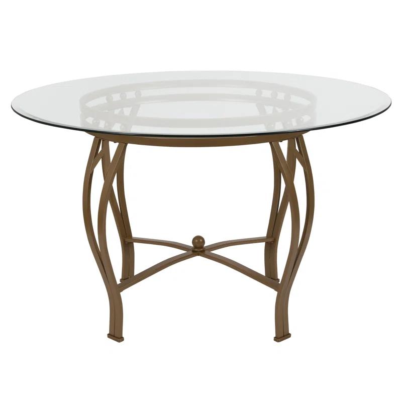 Syracuse Round Glass Dining Table with Bowed Out Metal Frame