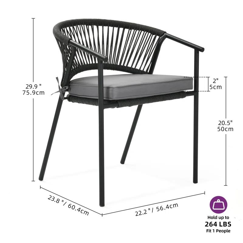 Adila Metal Outdoor Stacking Dining Armchair with Cushion (Set of 6)