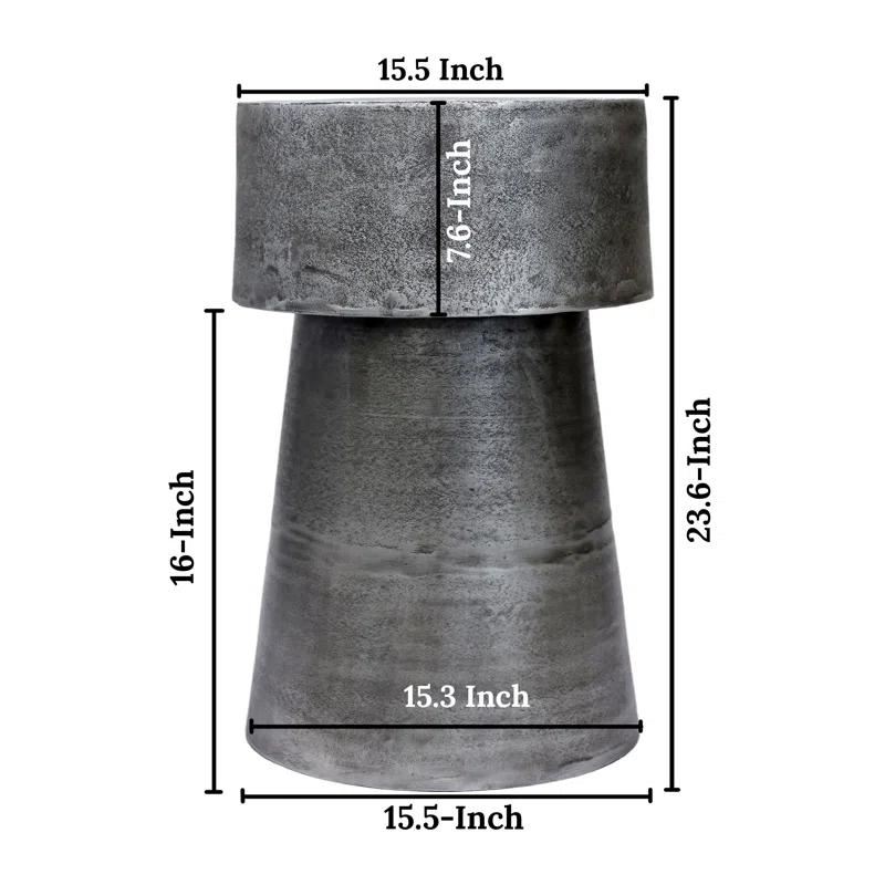 17 Stories Vintage Accent Side Table, 15.5 Inch Round, Antique Silver Cast Aluminum Drum Base