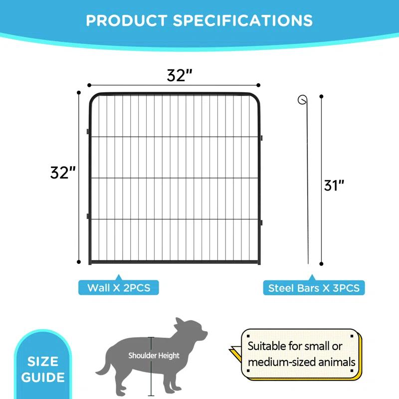 FDW Dog Playpen Indoor 2 Panels Dog Pen For Medium And Large Dogs, Exercise Pen Pet Dog Fence With Doors Pet Puppy Playpen For RV Camping Yard, Black