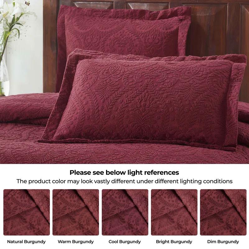 Aspen Floral Scalloped Edge Cotton Blend Coverlet / Bedspread Set