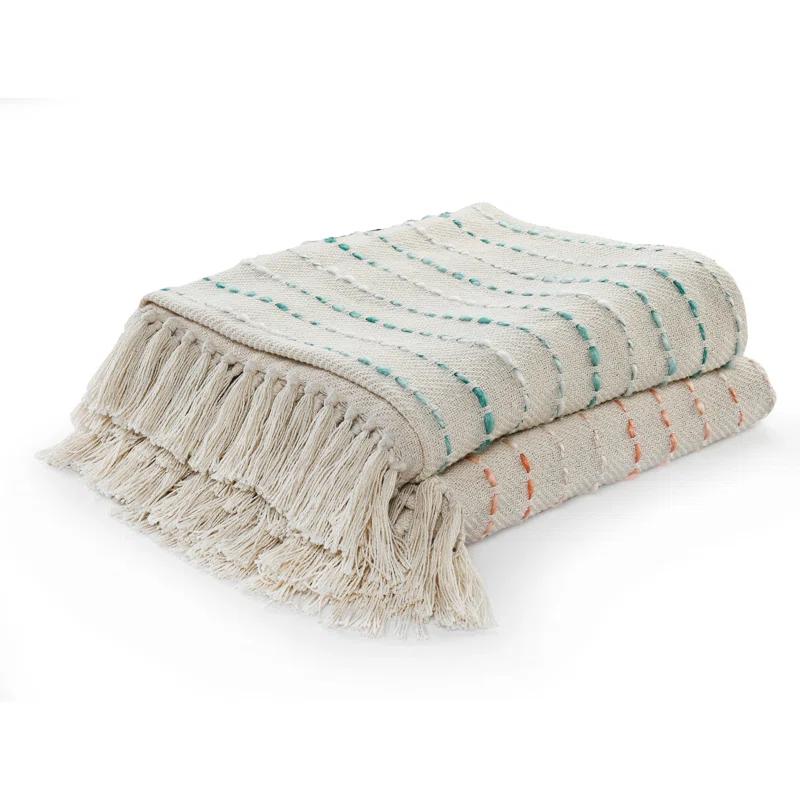 Deep Ombre Striped Handmade Woven Throw Blanket with Fringe