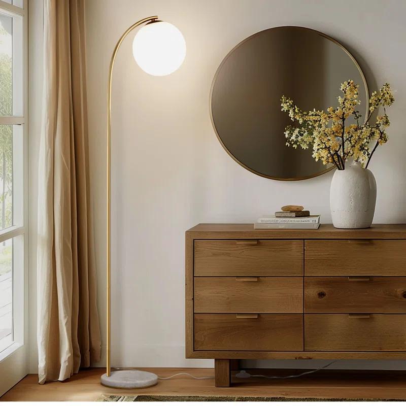 Brightech Luna Drop 75 in. Modern LED Arched Standing Floor Lamp with Frosted Glass Globe Shade