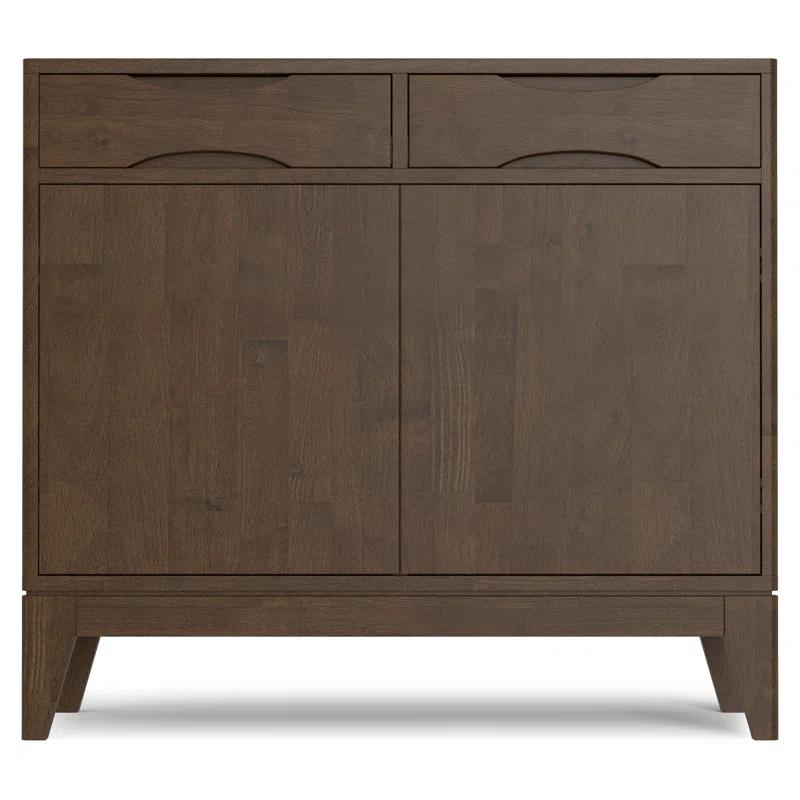Simpli Home Harper 40"W Solid Wood 2-Shelf Mid-Century Modern Entryway Storage Cabinet with 2 Drawers