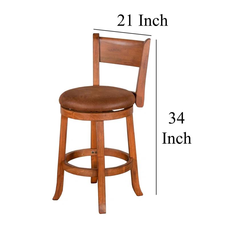 Benjara Marv Swivel Counter Height Chair Set Of 2, Brown Faux Leather, Wood (Set of 2)