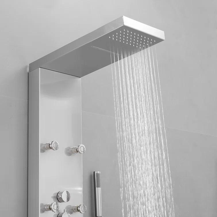 VIBRANTBATH 8-Jet Rainfall Shower Tower Shower Panel System With Rainfall Waterfall Shower Head And Shower Hand In Brushed Nickel YTP33-N