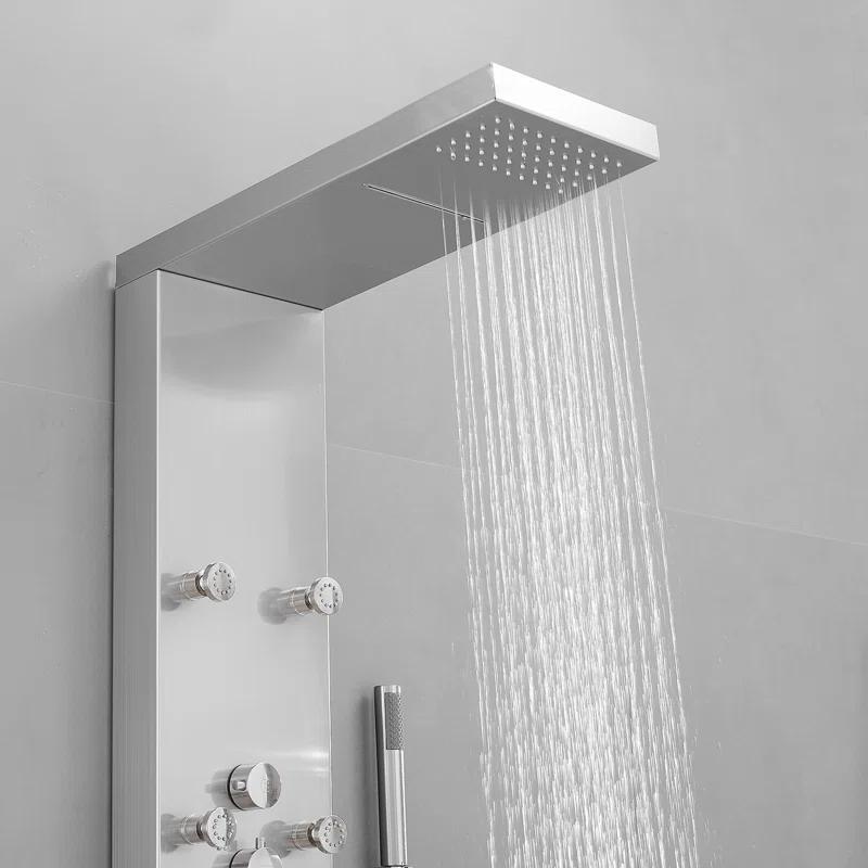 VIBRANTBATH 8-Jet Rainfall Shower Tower Shower Panel System With Rainfall Waterfall Shower Head And Shower Hand In Brushed Nickel YTP33-N