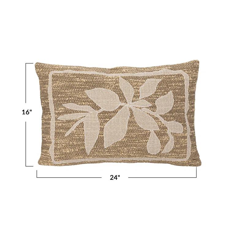 Tan and Brown Woven Botanical Lumbar Pillow