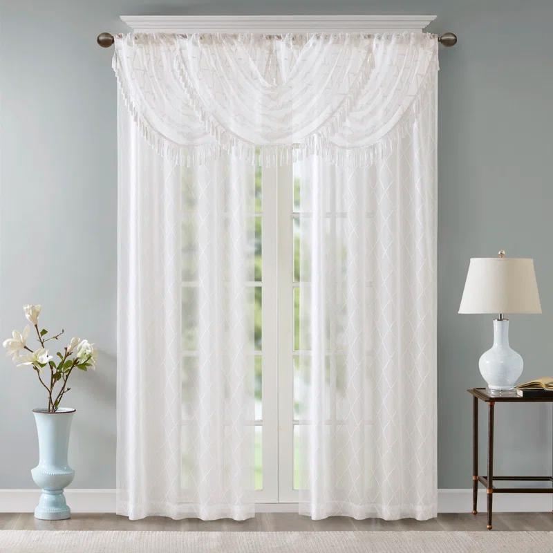 Madison Park Irina Diamond Sheer Embroidered Waterfall Valance