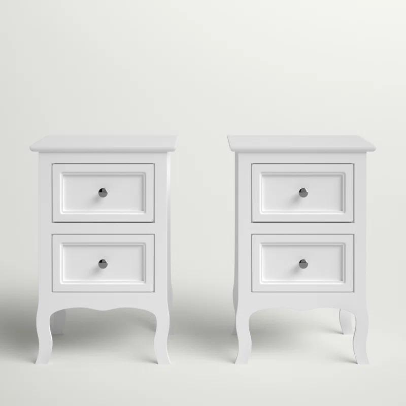 Country Elegance White Wood Dual Nightstands Set of 2