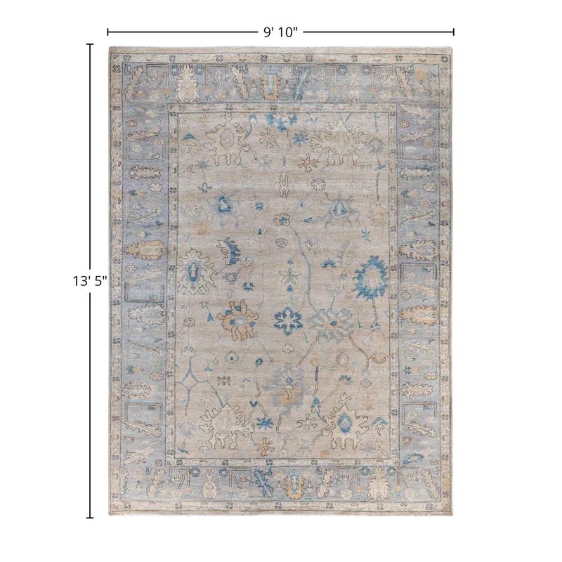 Solo Rugs One-of-a-Kind Rectangle 9'10" X 13'5" Wool Area Rug Ivory/Blue/Gray/Yellow