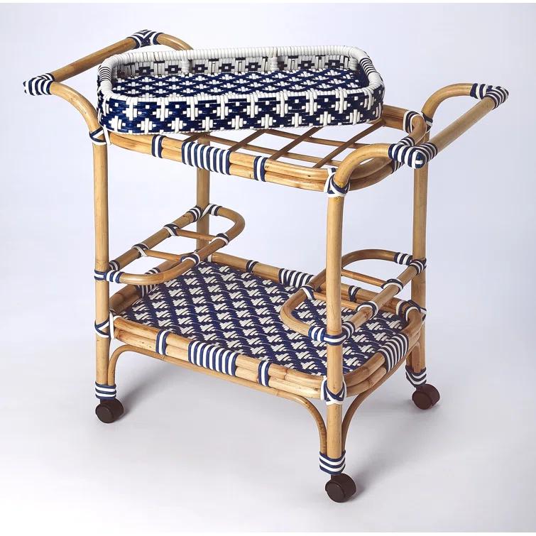Butler Specialty Selena Rattan Bar Cart In Blue And White