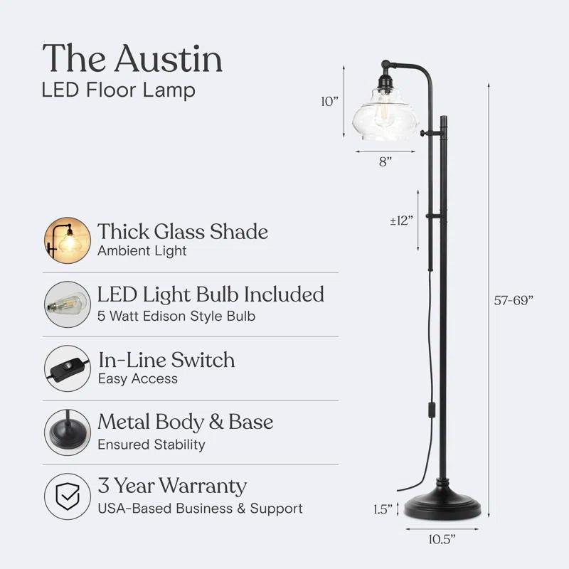 Brightech Austin 69 in. Modern Height Adjustable LED Industrial Floor Lamp, Bulb Included