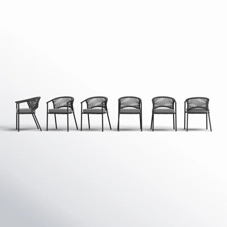 Adila Metal Outdoor Stacking Dining Armchair with Cushion (Set of 6)