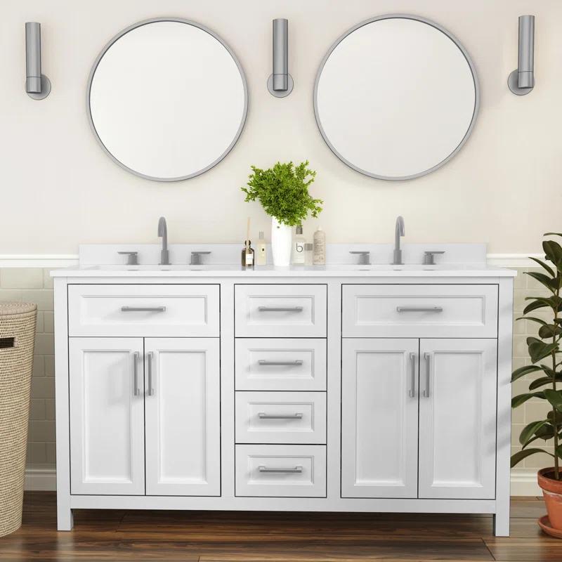 Flash Furniture Bathroom Vanity With 2 Sinks, 2 Storage Cabinets, And 6 Drawers & Reviews | Wayfair