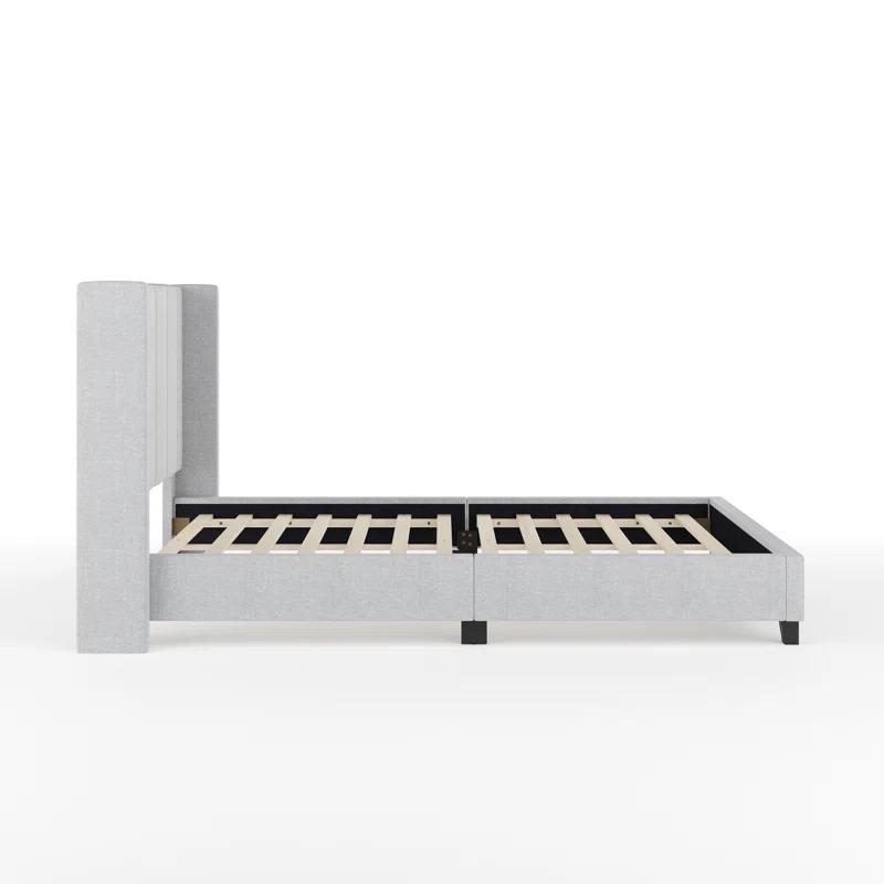 Martha Stewart Kay Upholstered Platform Bed With Channel Stitched Wingback Headboard