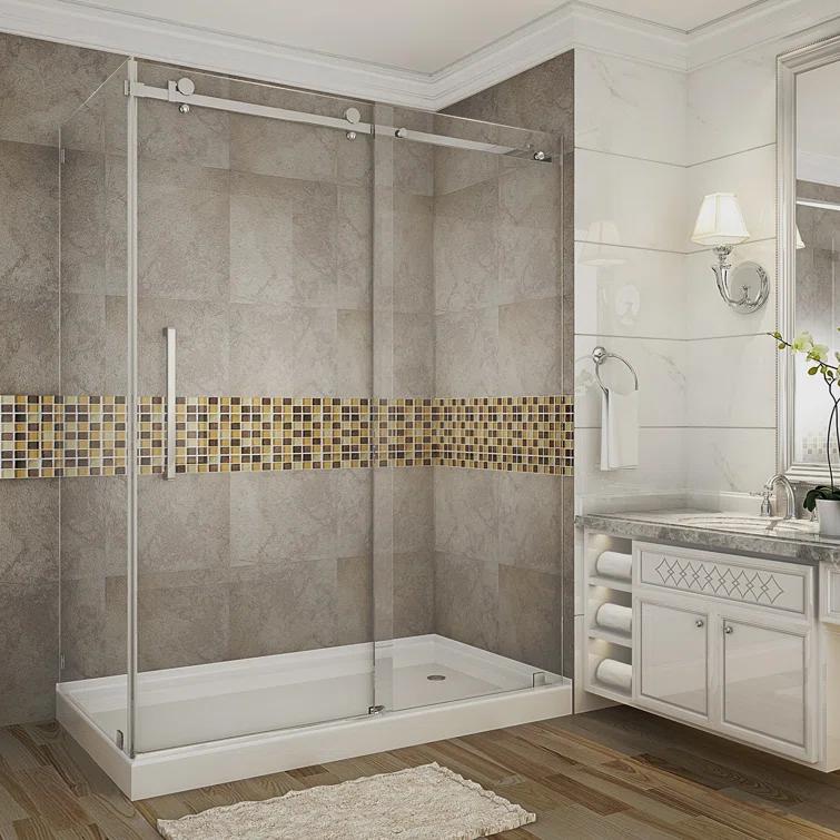 Aston Moselle 60" W x 35" D x 77.5" H Frameless Rectangle Sliding Shower Enclosure with Base Included SEN976-TR-SS-60-10-R