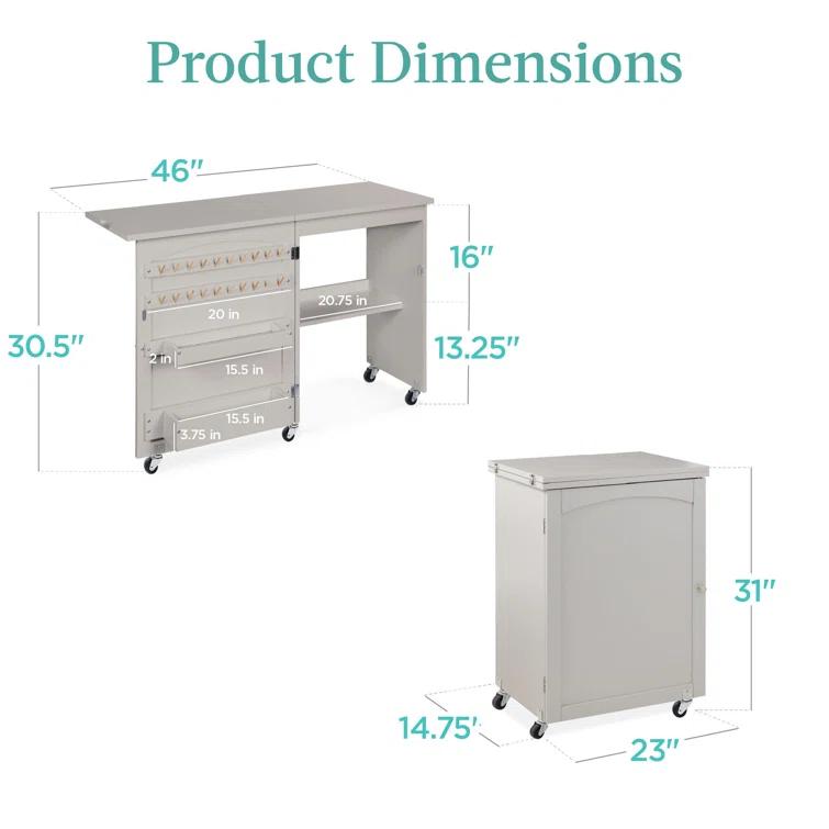 Best Choice Products 46'' x 16'' Sewing Table with Sewing Machine Platform and Wheels