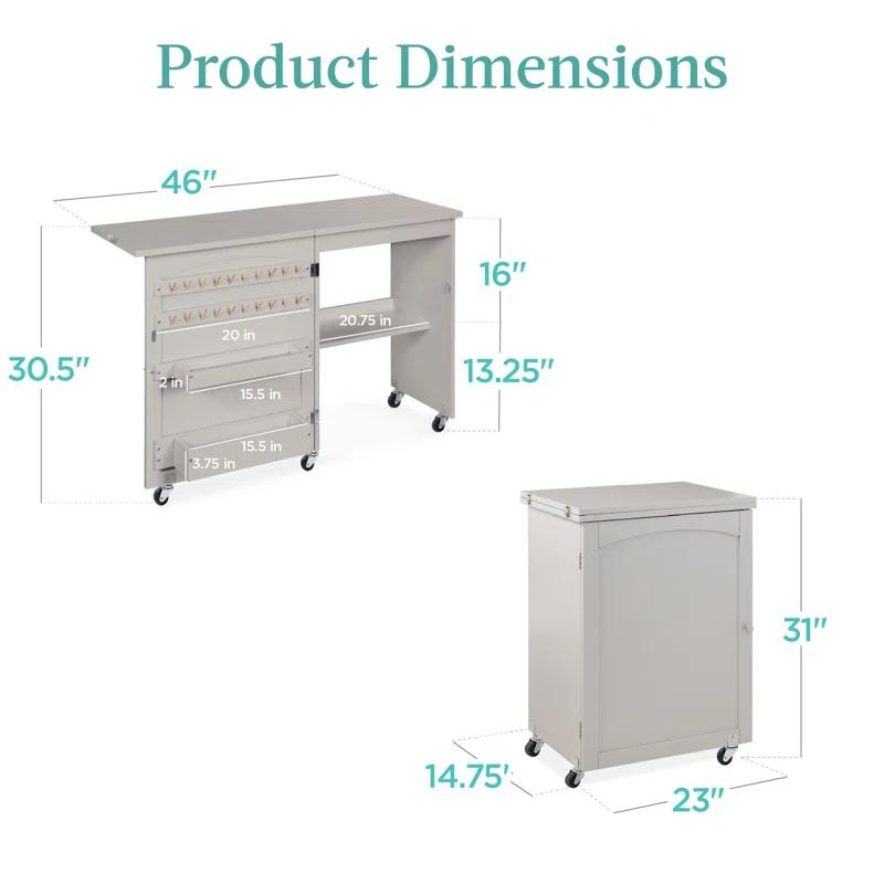 Best Choice Products 46'' x 16'' Sewing Table with Sewing Machine Platform and Wheels