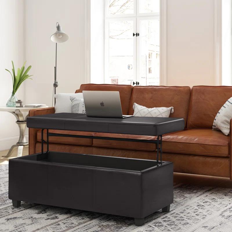 Simpli Home Avalon 44"W Upholstered Storage Ottoman with Lift-Top and Large Interior Storage