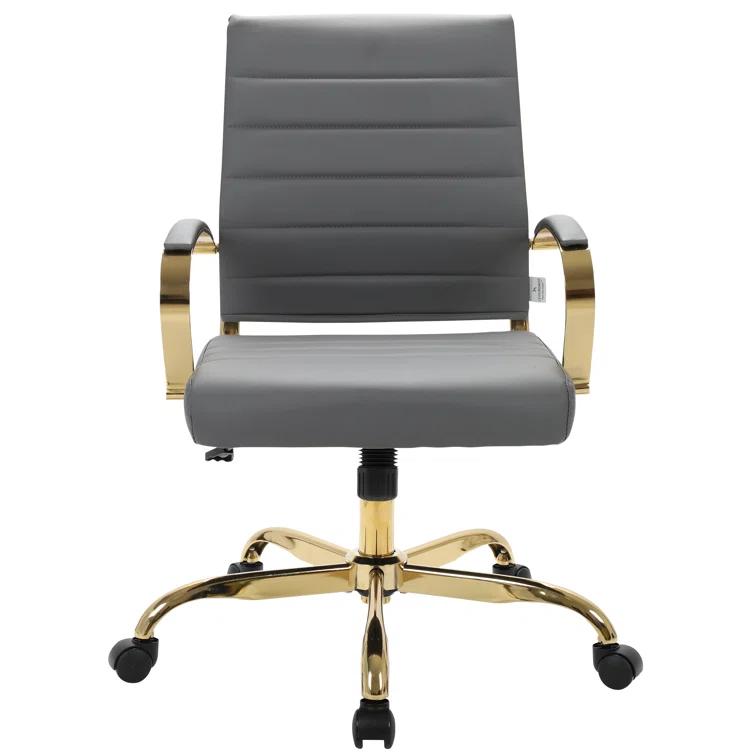 Everly Quinn Naudain Leather Office Chair – Modern Executive Swivel Task Chair with Wheels, Adjustable Height & Padded Arms for Desk or Conference Room