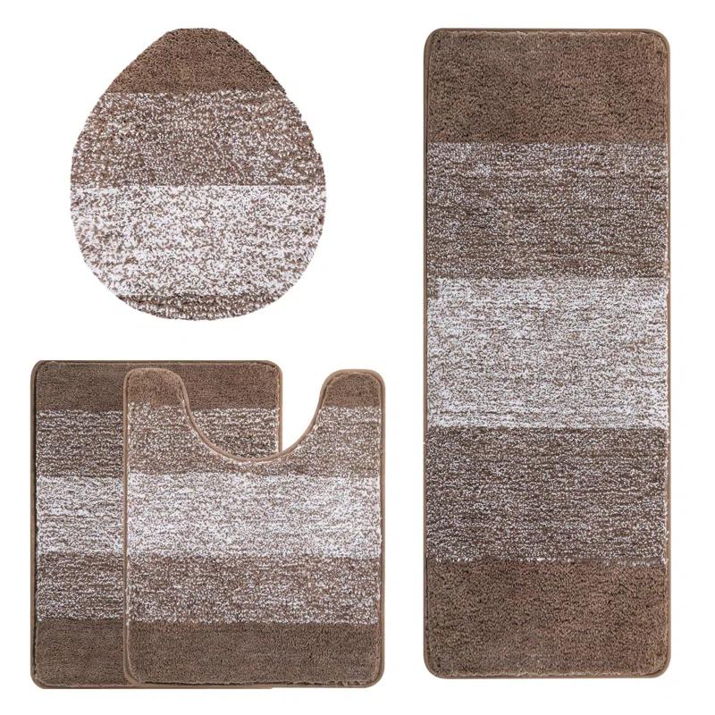 BEACHWATER POOL & SPA, LLC Bathroom Rugs Sets 4 Piece With Toilet Lid Cover, Non-Slip Absorbentb Rugs And Mats For Bathroom Microfiber Shaggy Machine Washable Bath Rug Set