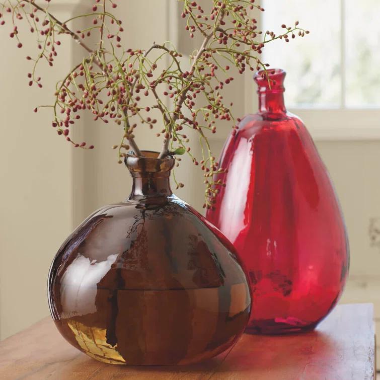 VivaTerra Recycled Tall Glass Balloon Vase, 19" - Red