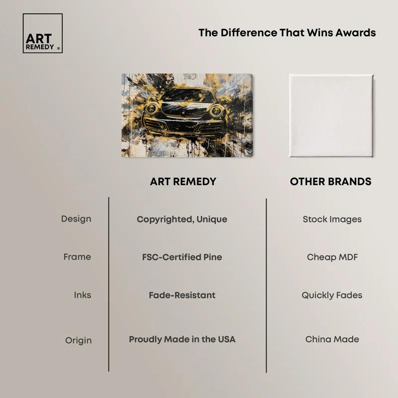 Art Remedy Sleek Yellow Porsche II Canvas Lux Car Paintings by Art Remedy