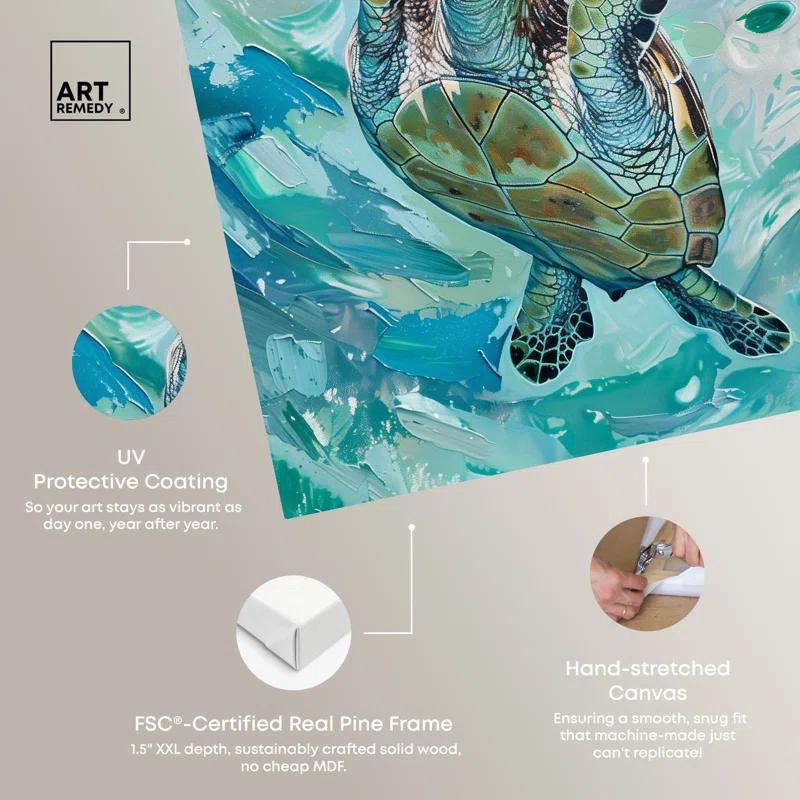 Art Remedy Art Remedy Serene Turtle Framed Colorful Coastal 1 Piece Canvas Wall Art 57715