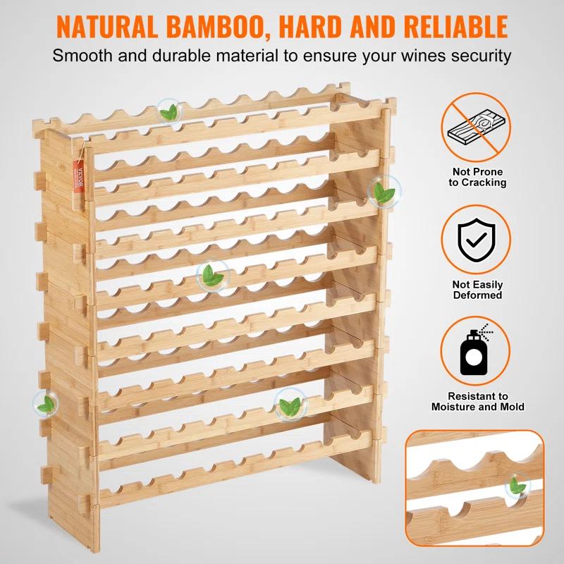 72 Bottle Upgrade Modular Wine Rack Bamboo Wood Display Shelf 8-Tier