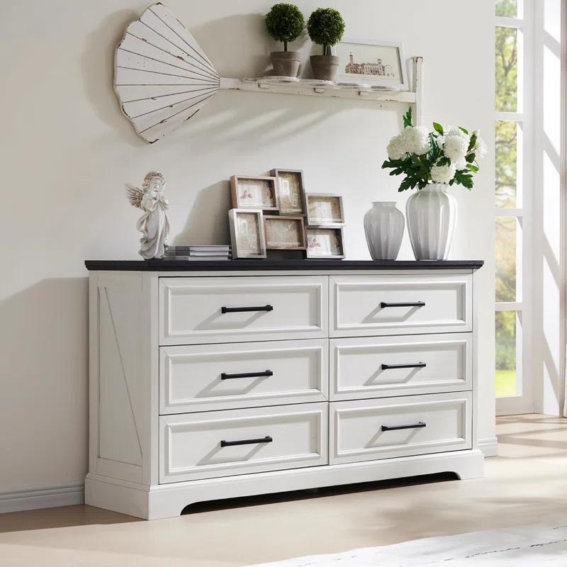 Lark Manor™ Ursula 52"W Farmhouse 6 Wide Drawer Dresser, Bedroom Chest of Drawers With Anti-Tip Design