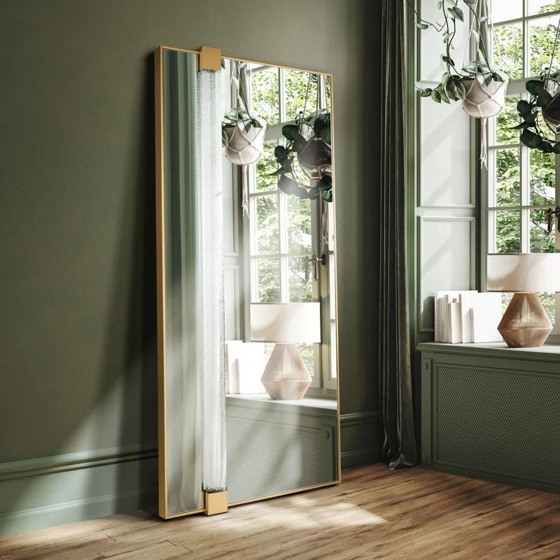 Empire Art Direct "Gleaming Horizon Wall Mirror" 40"x80" with Textured Acrylic Embellished, on Gold Iron Frame