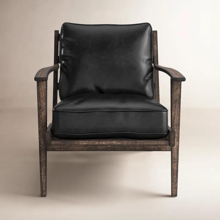 Landon Ebony Leather Lounge Chair with Distressed Oak Frame