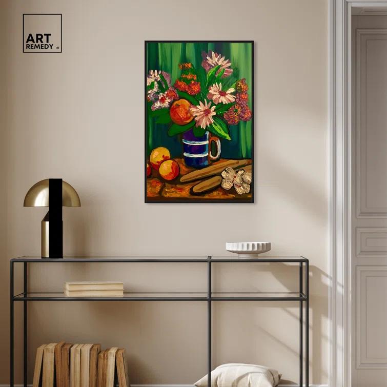 Art Remedy Floral Vase and Fruits