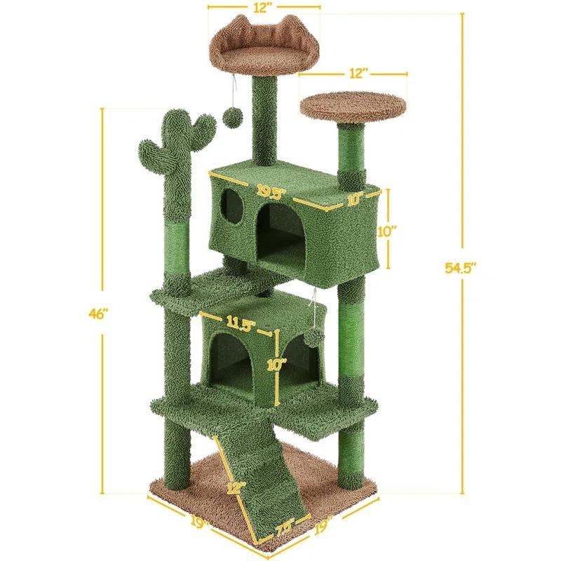 Gaetanina Cactus Cat Tree, 54.5In Cat Tower For Indoor Cats, Multi-Level Cat Condo With Scratching Posts, Ramp, Perch, Platform & Hanging Ball, Cat Furniture Activity Center For Kitten House Play
