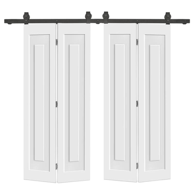 Calhome 3 PANEL Shaker Composite Double Bi-Fold Door with Sliding Barn Door Hardware Kit
