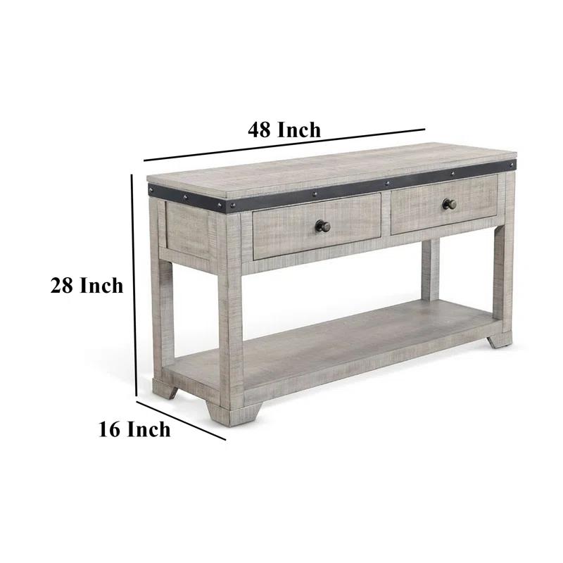 Benjara Nelly Sofa Table W Drawer, Shelf, 48 Inch, Black, Gray Mahogany Wood