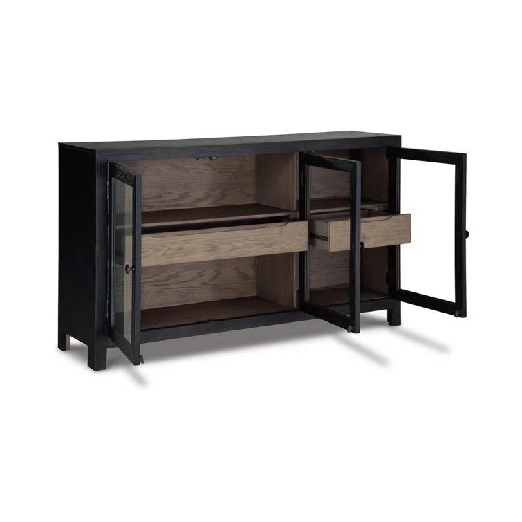 Benjara Liam Sideboard Accent Cabinet, 3 Glass Door