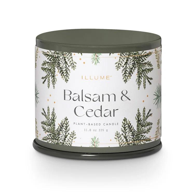 ILLUME Noble Holiday Balsam & Cedar Large Crackle Glass Candle