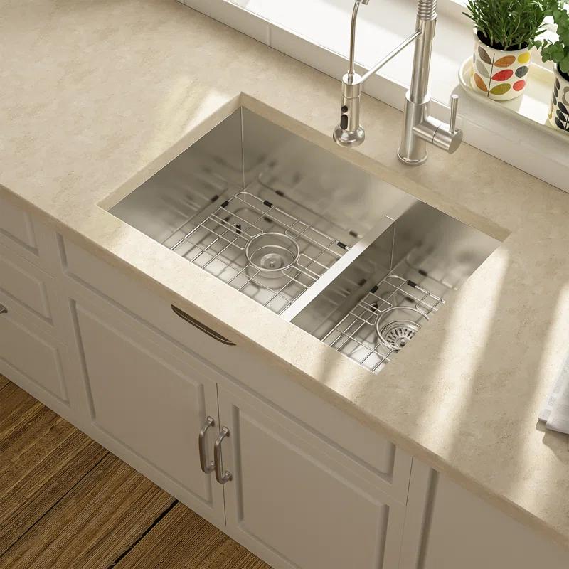 Lordear 28" L x 19" W Undermount Double Bowl 50/50 Kitchen Sink Double Basin 16 Gauge Stainless Steel Sink L28UKS255