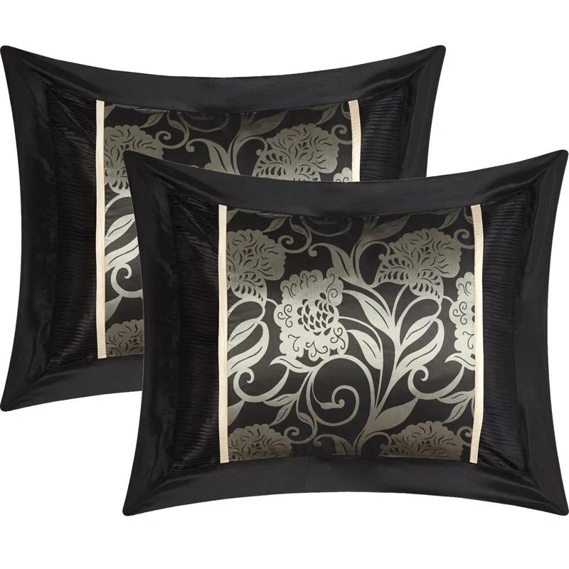 Nanshing America, Inc Fennville Black/Gold/Beige Microfiber 7 Piece Comforter Set
