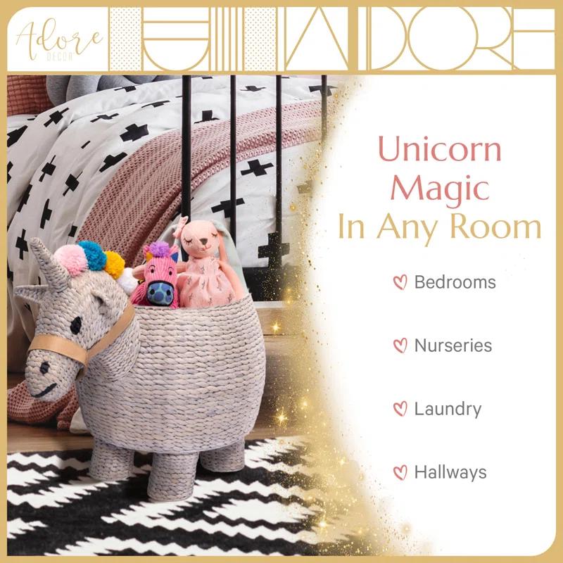 Adore Decor Unicorn Laundry Hamper, Child & Pet Safe Toy Basket or Baby Shower Gift, Light Gray
