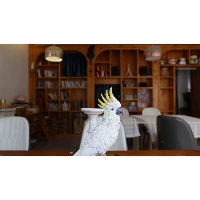 White and Yellow Polyresin Cockatoo on Branch Statue