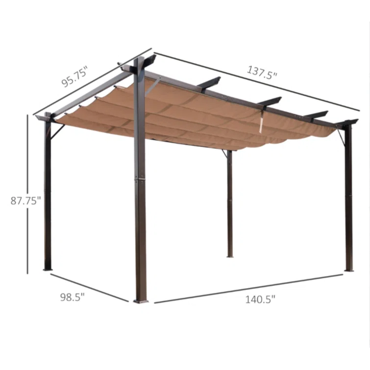 Outsunny Outsunny Pergola with Retractable Shade Canopy, Aluminum